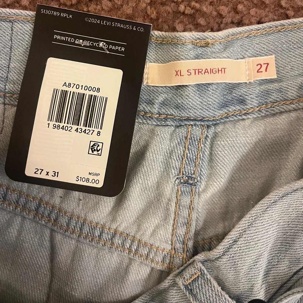 NWT Levi's XL Baggy Straight Jeans Light Wash Blue Size 27x31 Tie Waist Y2K - Picture 5 of 12